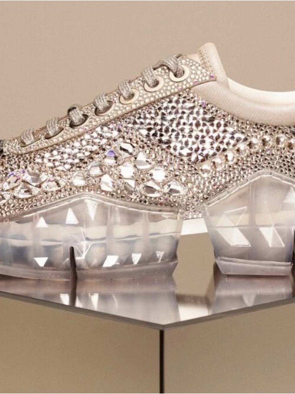 Jimmy Choo Champagne Crystal-Embellished Platform Sneaker